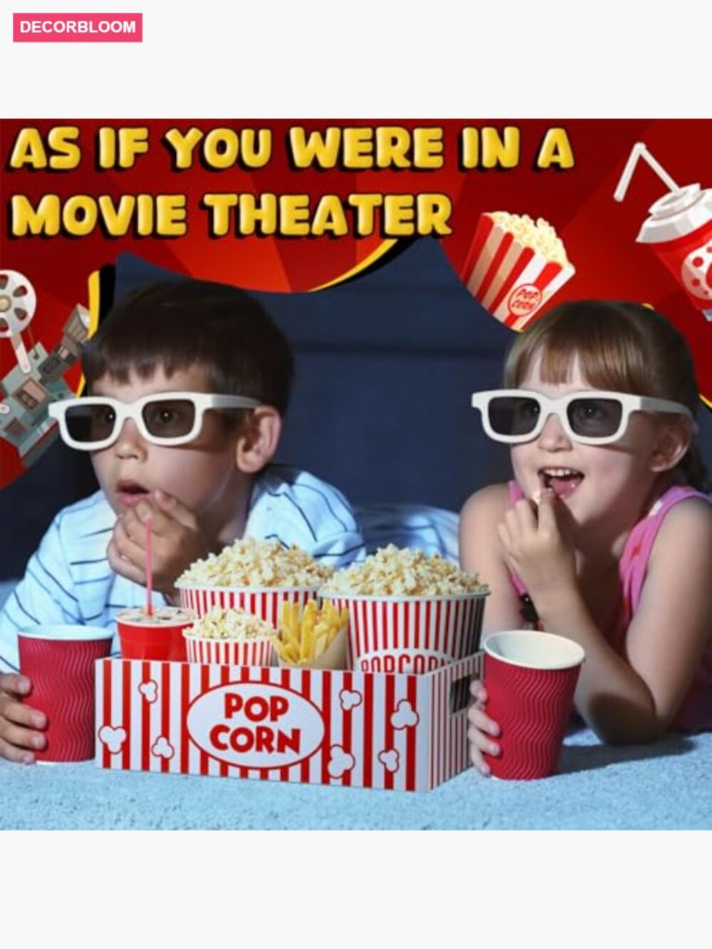 Reusable Wooden Movie Snack Trays with Handles for Popcorn - Picture 2 of 7